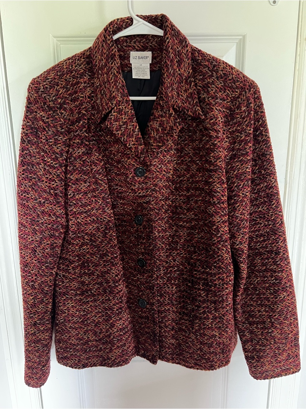 Liz Baker Multicolor Marled Red-Burgundy Button Jacket